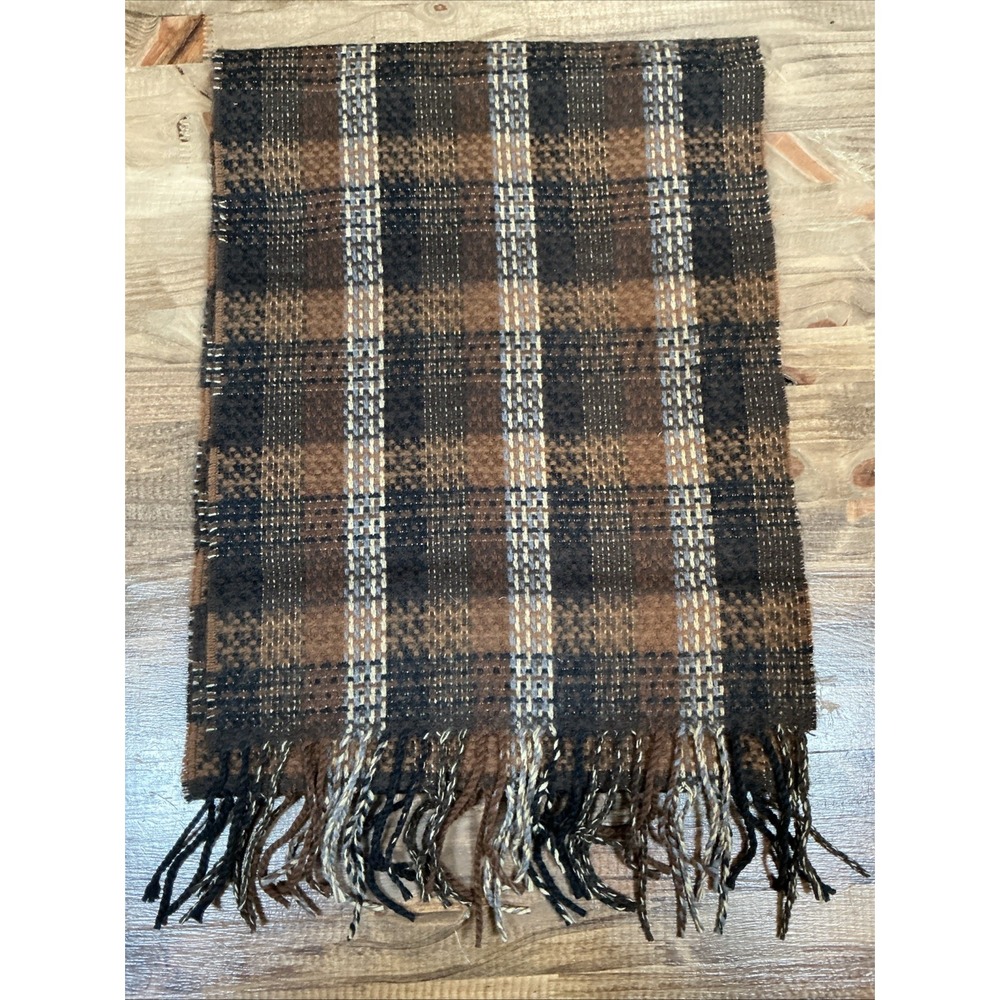 D&Y Softer Than Cashmere Brown Plaid Fringe Scarf Acrylic Winter Wrap Accessory